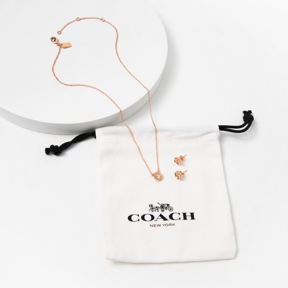 Coach Rose Gold Necklace & Earring Set